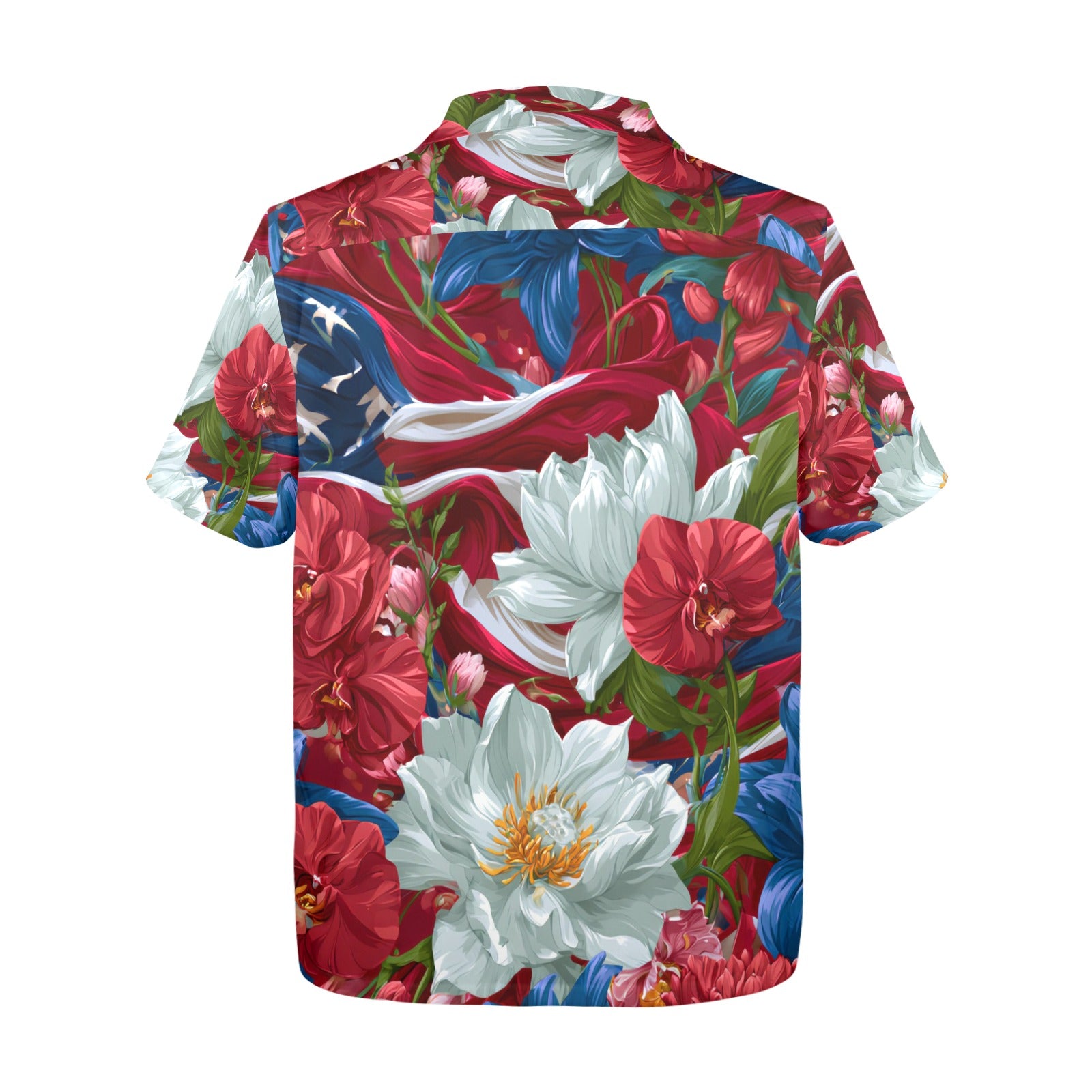 USA White Lotus American Flag Men's Hawaiian