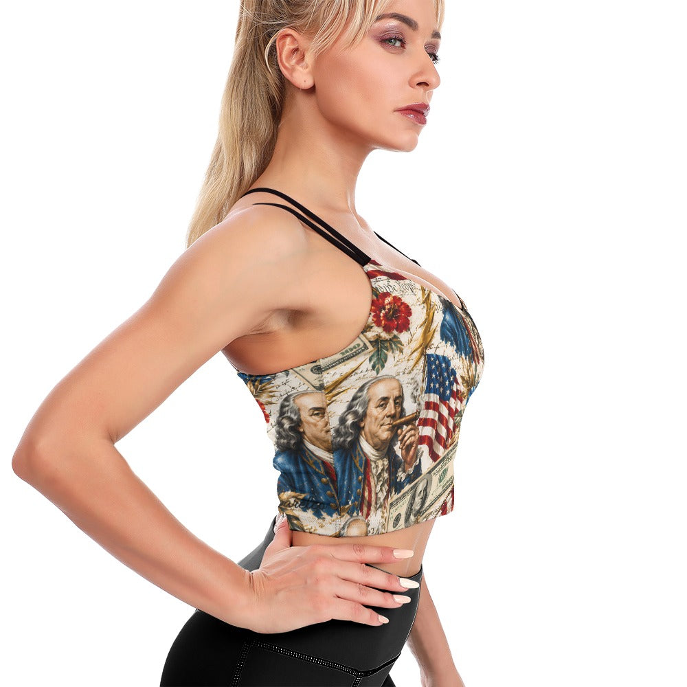 Benjamin Franklin Printin' Money Cropped Yoga Top