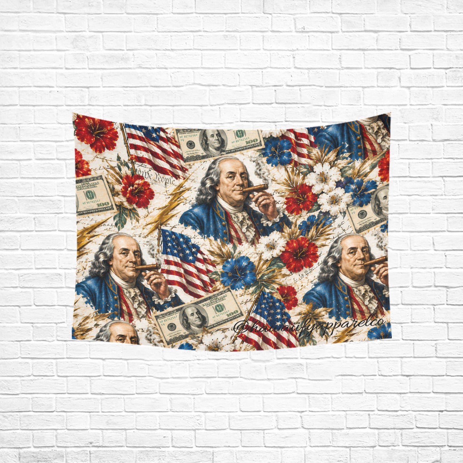 Benjamin Franklin Printin' Money Cotton Linen Tapestry 40"x 30"