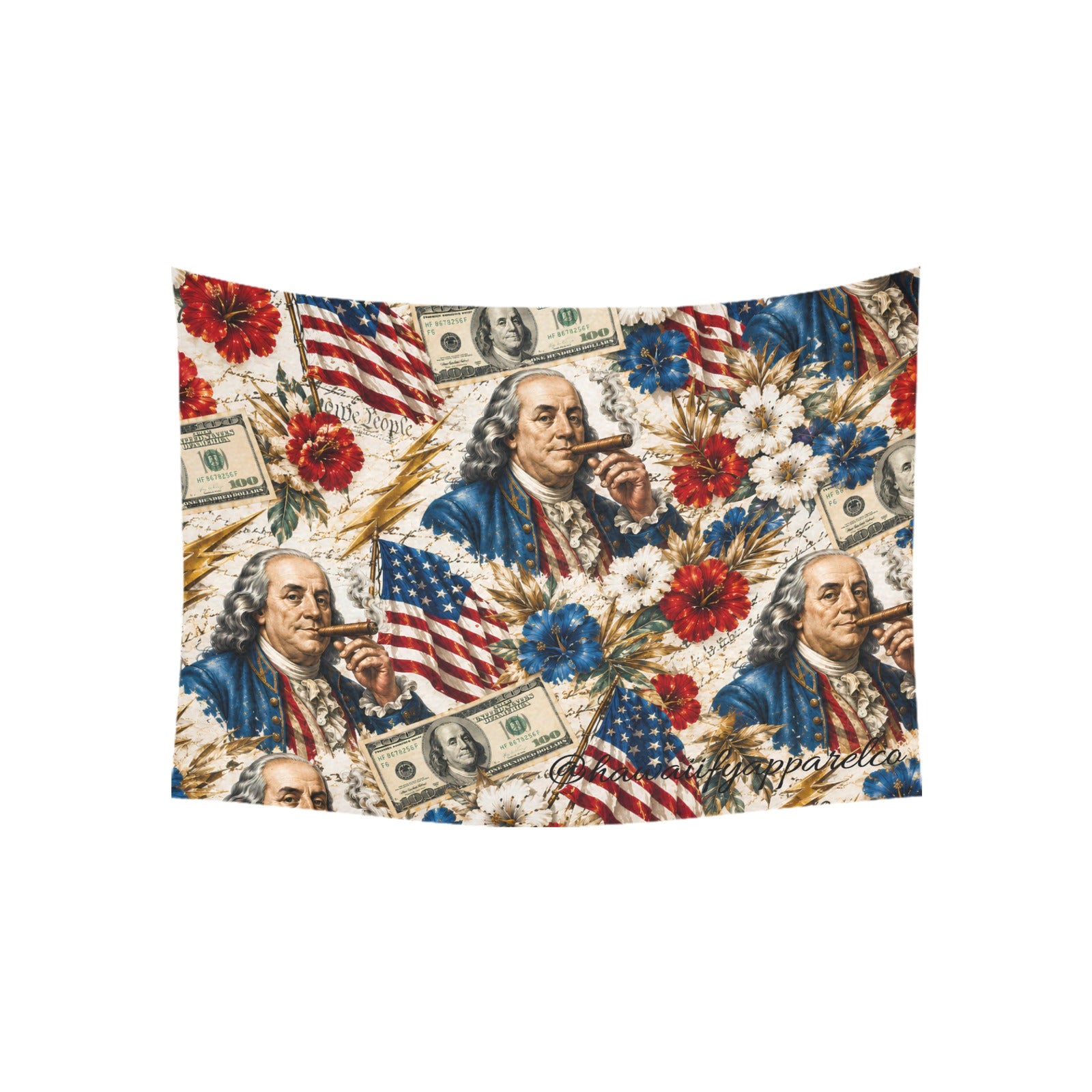 Benjamin Franklin Printin' Money Cotton Linen Tapestry 40"x 30"