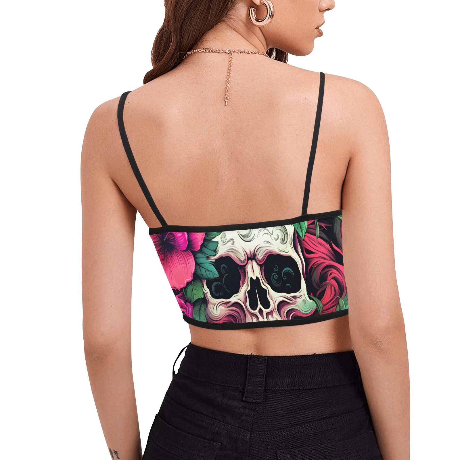 Dia de los Muertos Rosé Women's Spaghetti Strap Crop Top