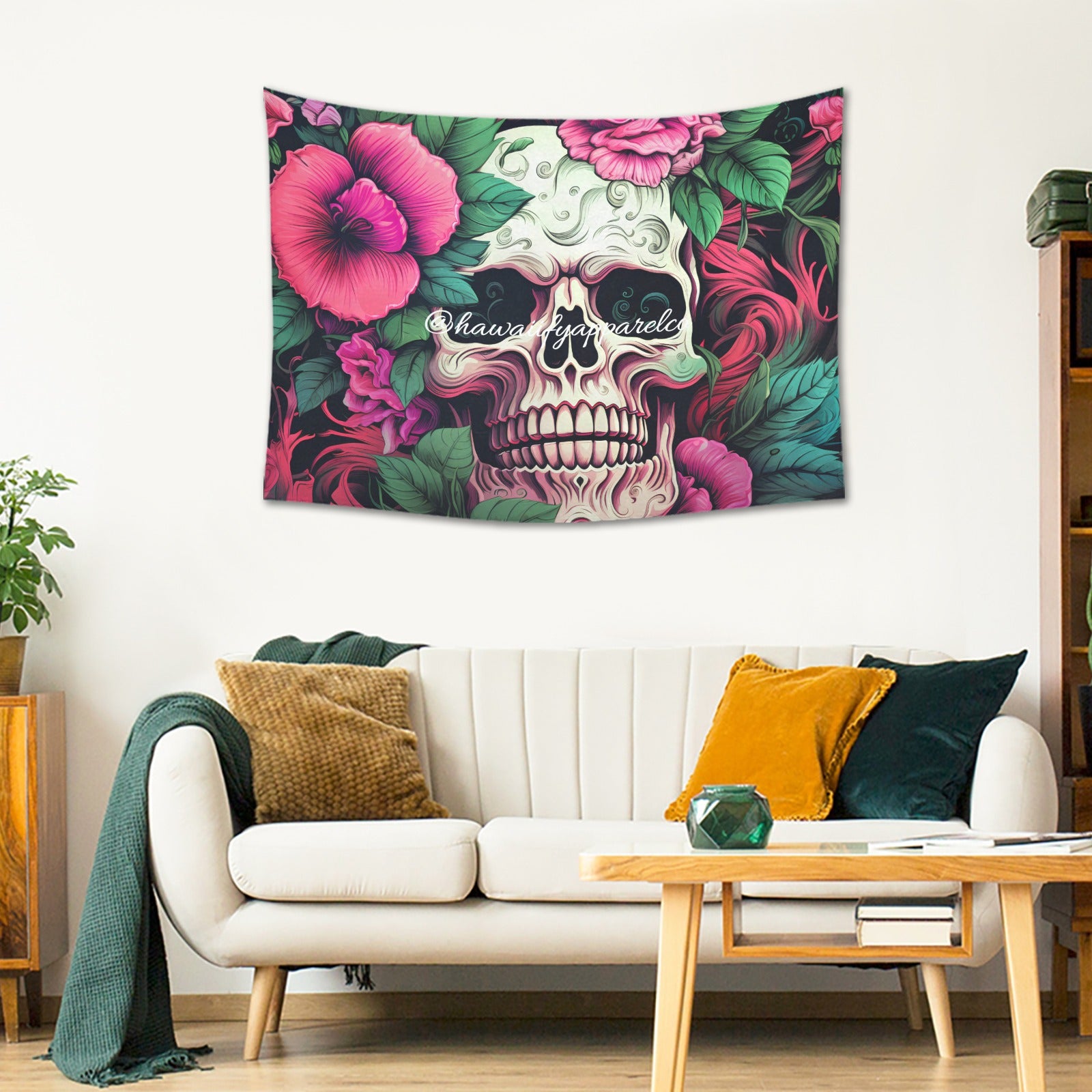 Dia de los Muertos Rosé Cotton Linen Tapestry 40"x 30"