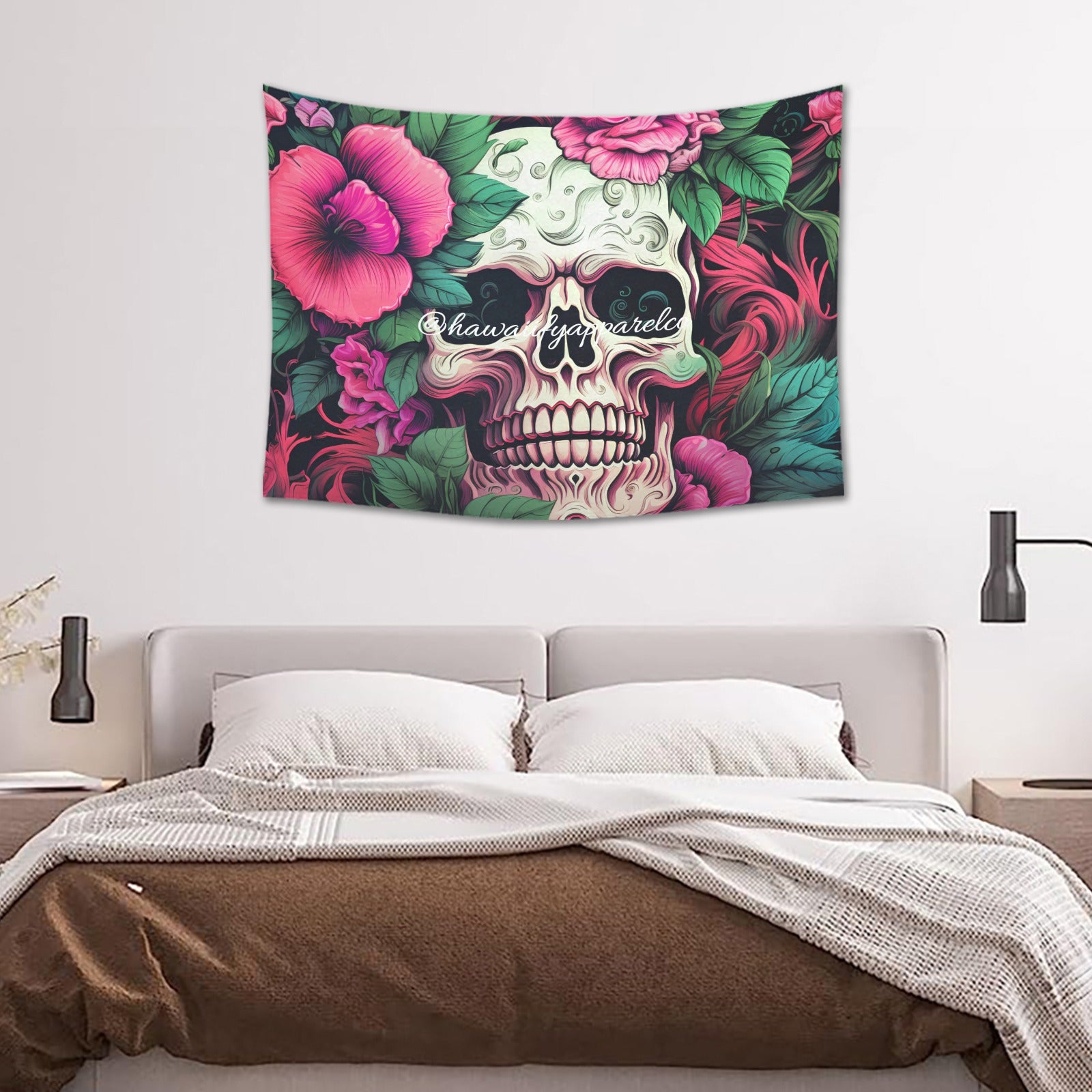 Dia de los Muertos Rosé Cotton Linen Tapestry 40"x 30"
