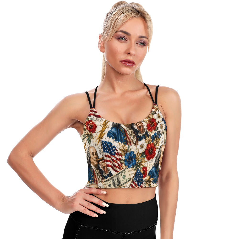Benjamin Franklin Printin' Money Cropped Yoga Top
