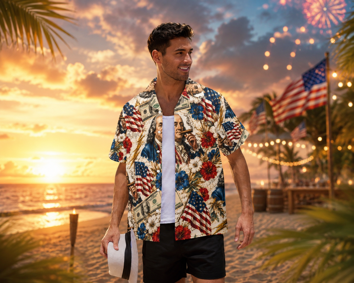 Benjamin Franklin Printin' Money" Men's Hawaiian Shirt