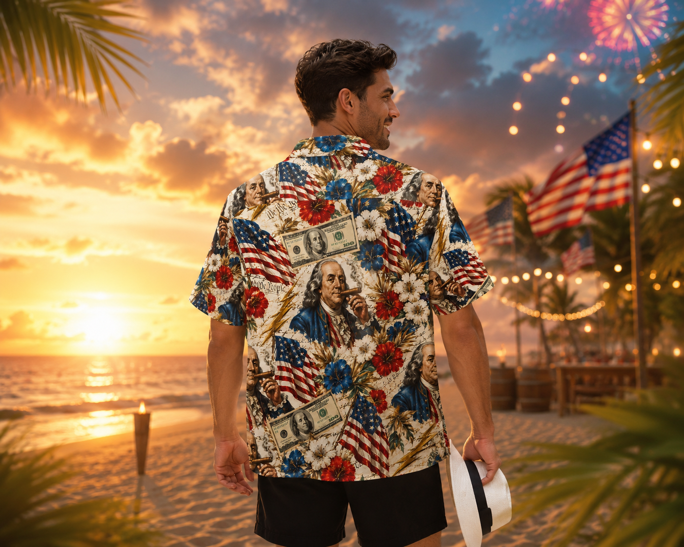 Benjamin Franklin Printin' Money" Men's Hawaiian Shirt