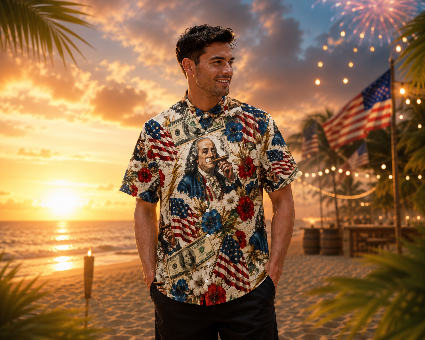 Benjamin Franklin Printin' Money" Men's Hawaiian Shirt