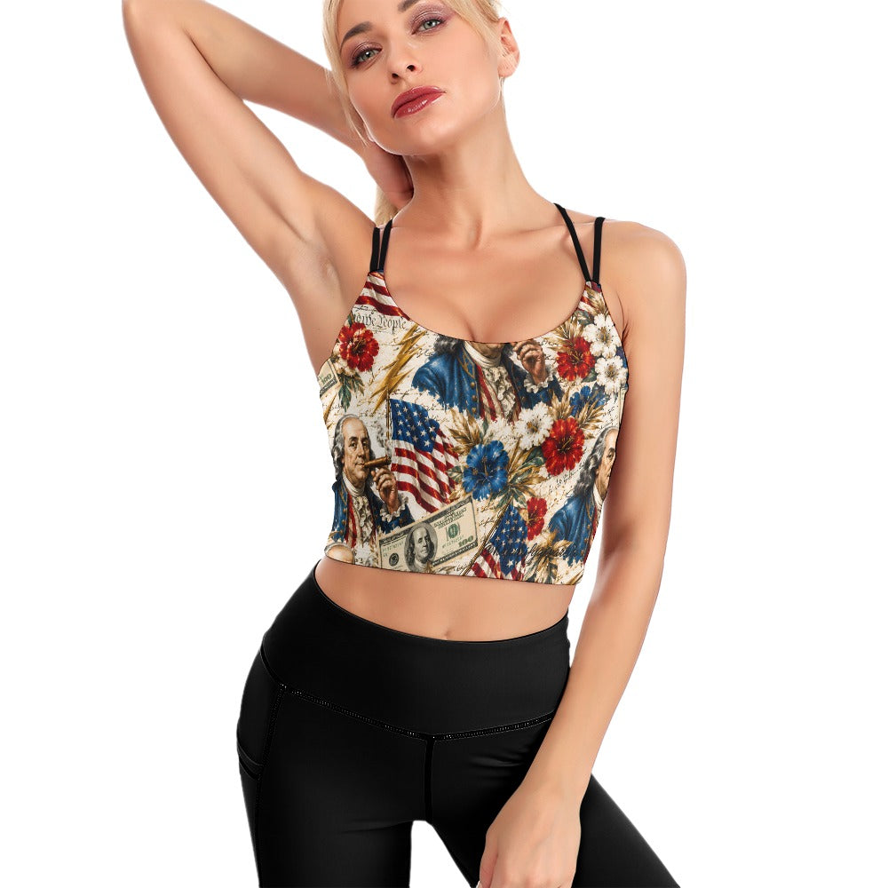 Benjamin Franklin Printin' Money Cropped Yoga Top