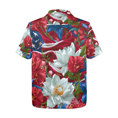 USA White Lotus American Flag Men's Hawaiian