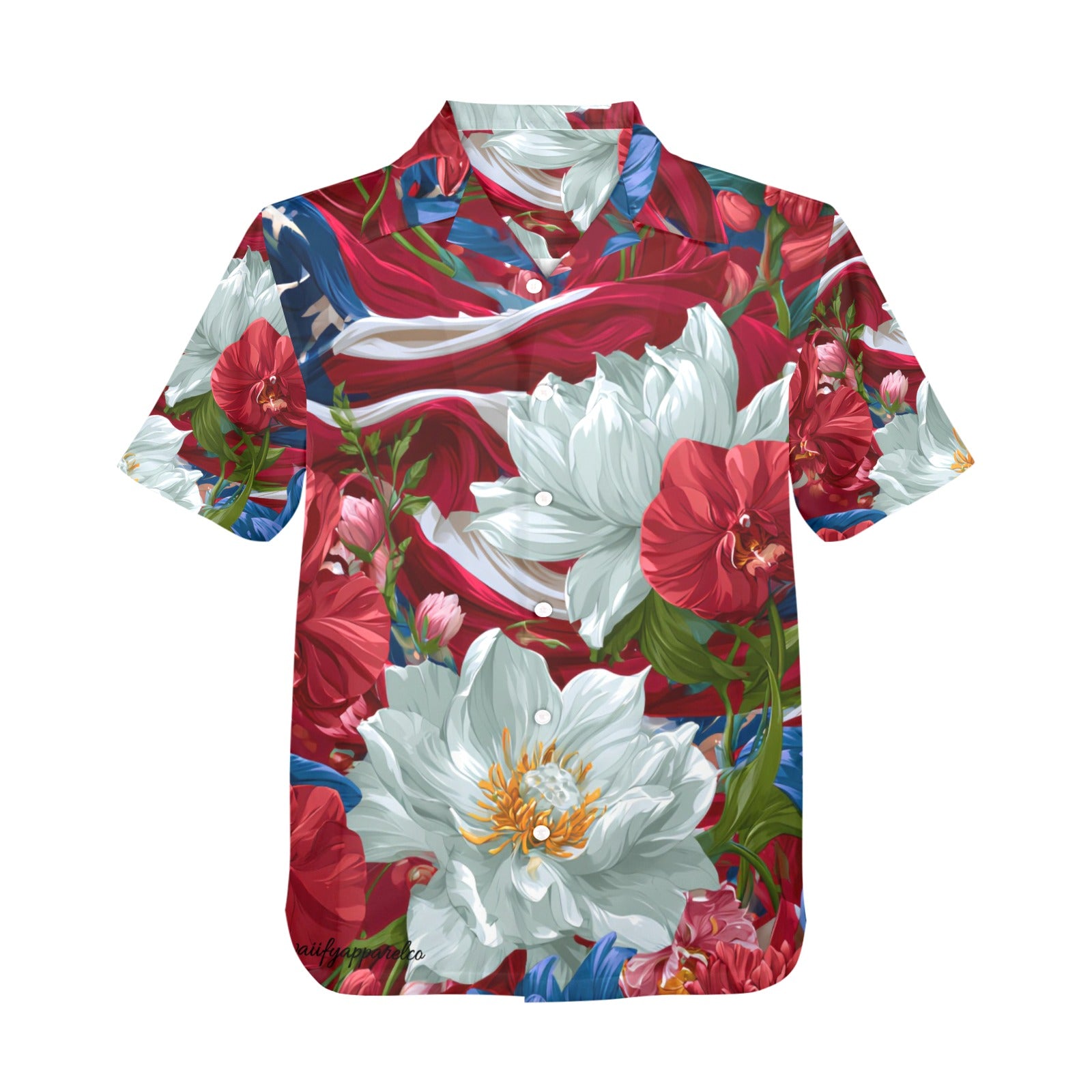 USA White Lotus American Flag Men's Hawaiian