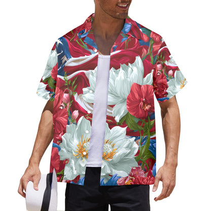 USA White Lotus American Flag Men's Hawaiian
