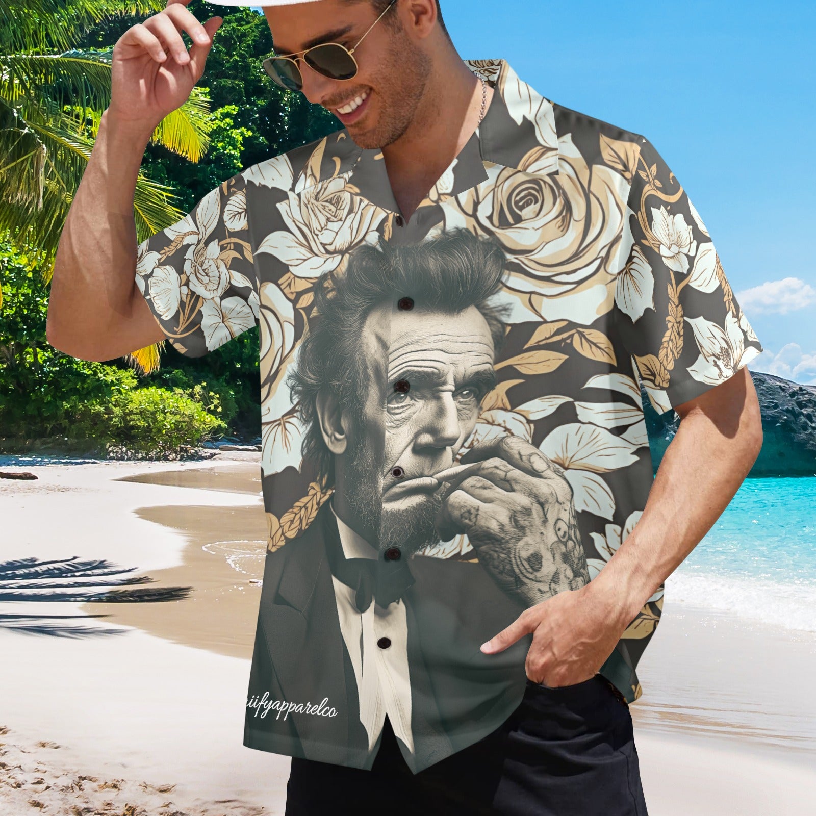 Abraham Lincoln Hand Tats Men's Hawaiian Shirt Made In USA