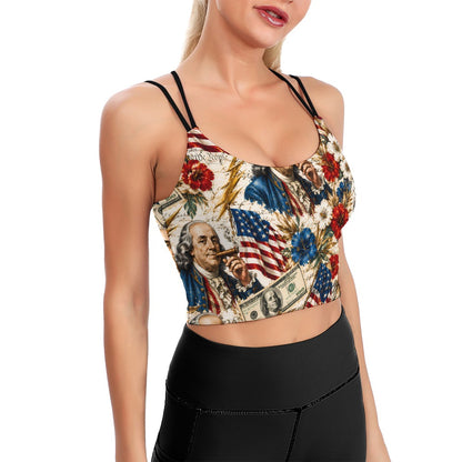 Benjamin Franklin Printin' Money Cropped Yoga Top