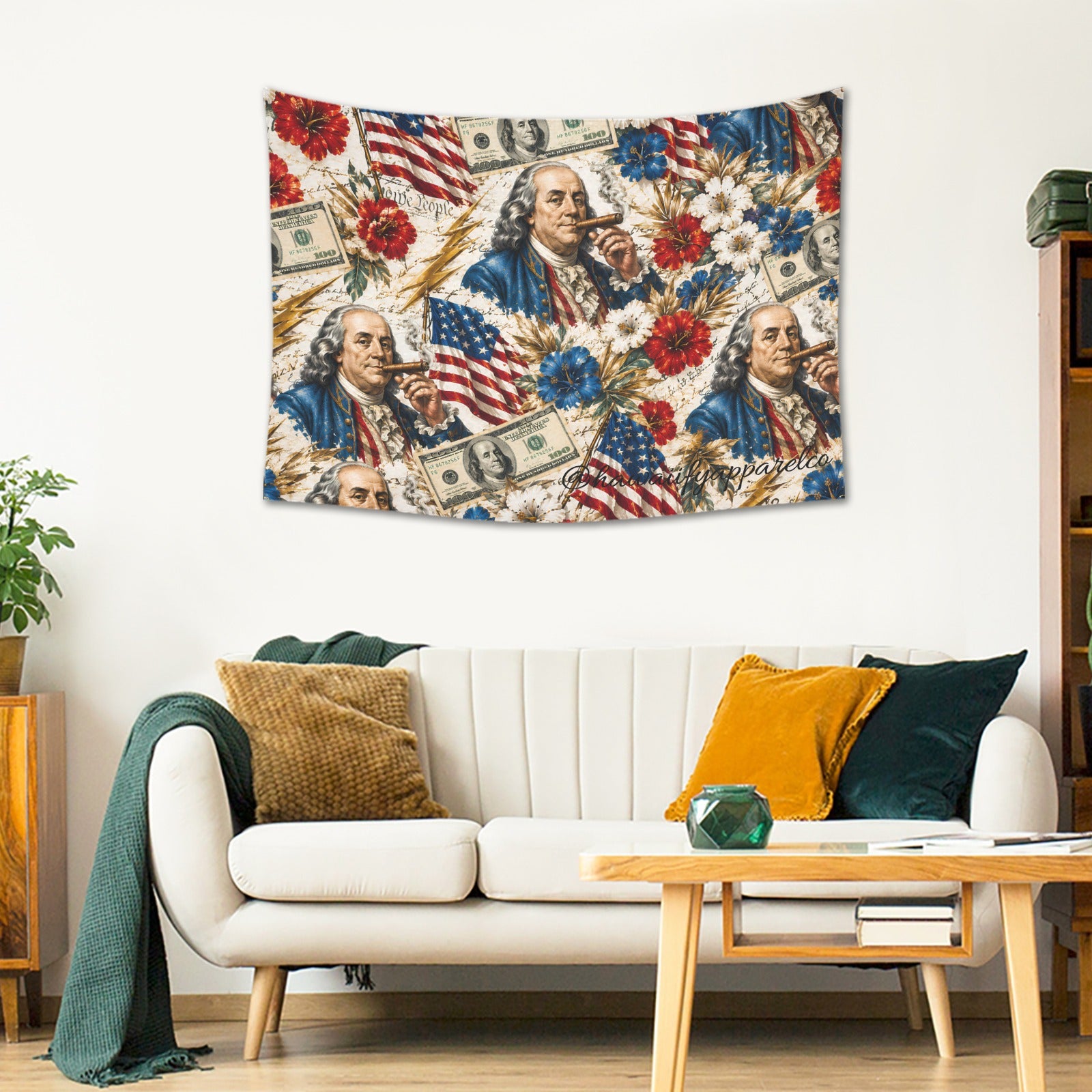 Benjamin Franklin Printin' Money Cotton Linen Tapestry 40"x 30"
