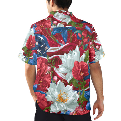 USA White Lotus American Flag Men's Hawaiian