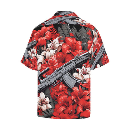 Red Floral Machine Gun Men's Hawaiian Shirt