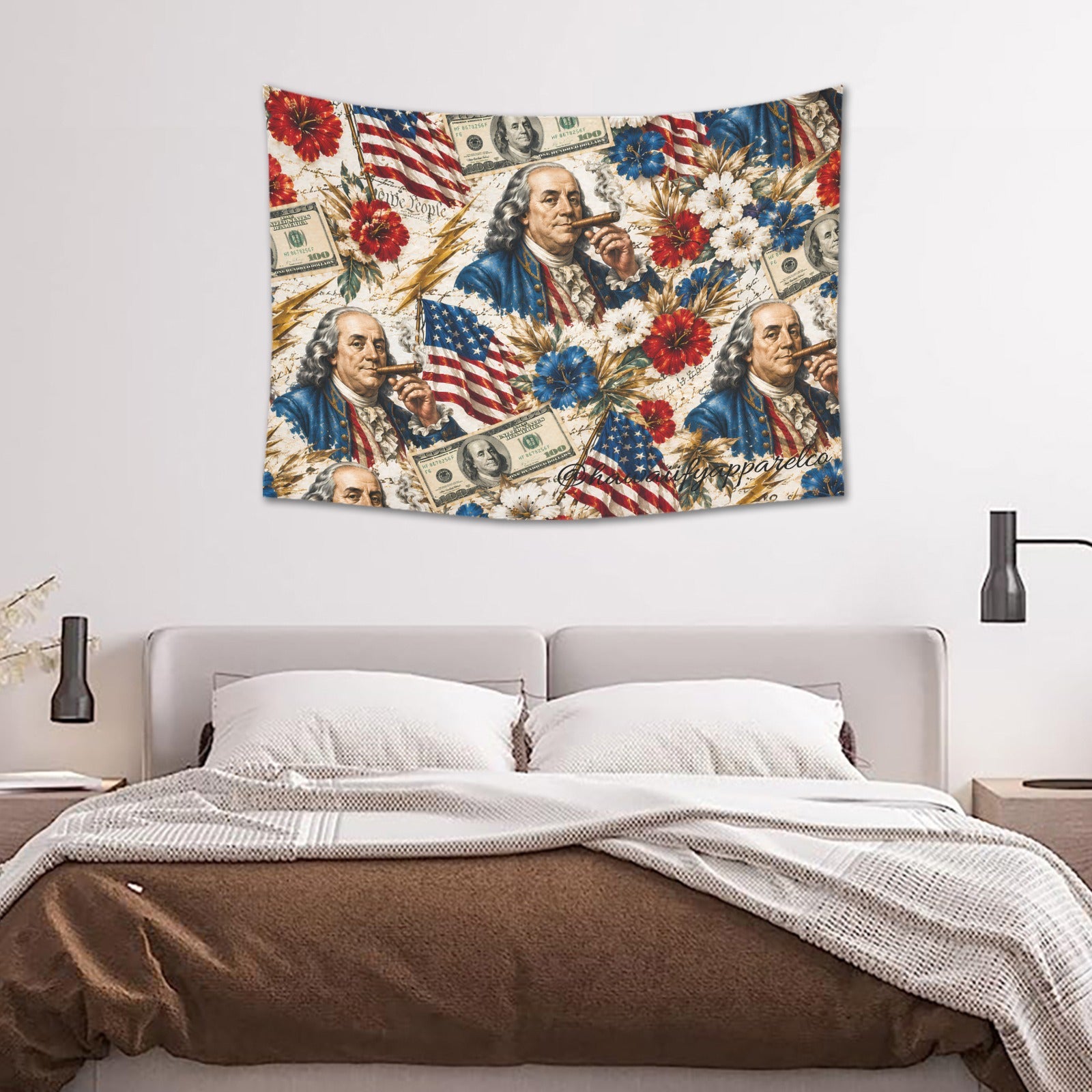 Benjamin Franklin Printin' Money Cotton Linen Tapestry 40"x 30"