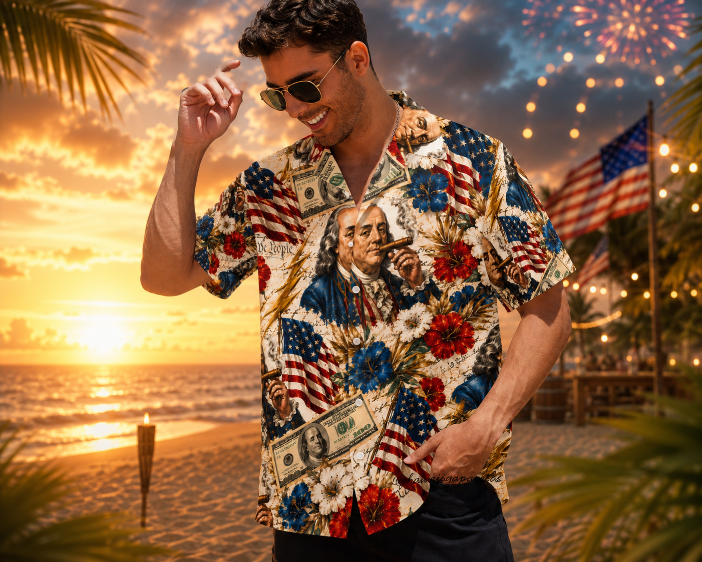 Benjamin Franklin Printin' Money" Men's Hawaiian Shirt