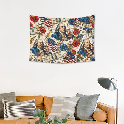 Benjamin Franklin Printin' Money Cotton Linen Tapestry 40"x 30"