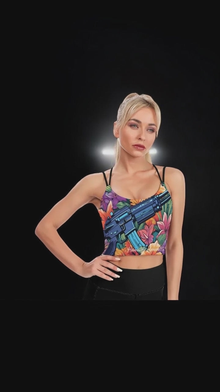 M4 Floral Cropped Yoga Top for Women